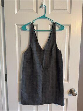 Urban Outfitters Gray Plaid V-Neck Mini Dress